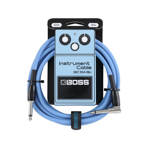 BOSS BIC-10A-BU Straight to Right Angle Instrument Cable, 10FT, Blue