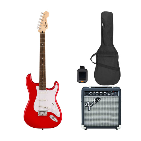 Squier Sonic Stratocaster HT Electric Guitar Bundle w/White Pickguard, Laurel FB, Torino Red (VN Exclusive)