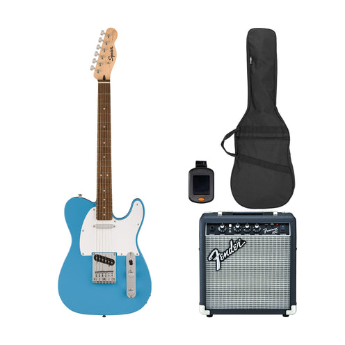 Squier Sonic Telecaster Electric Guitar Bundle w/White Pickguard, Laurel FB, California Blue (VN Exclusive)