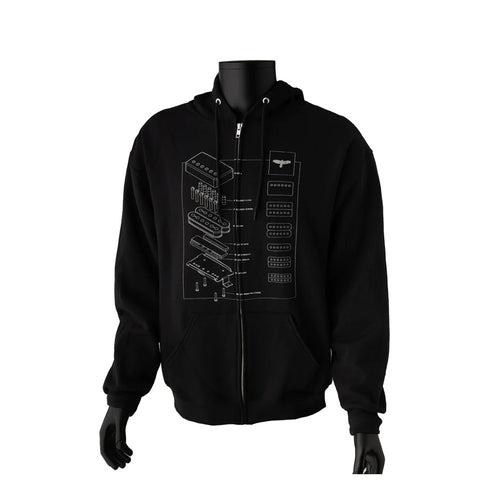 PRS Exploded Pickup Hoodie, Full Zip, Black, Small