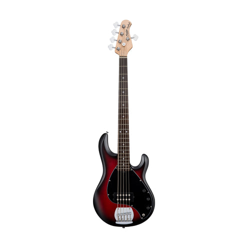 Sterling S.U.B Series RAY5 5-String Electric Bass Guitar, Jatoba FB, Ruby Red Burst Satin (ST-RAY5-RRBS-J1)