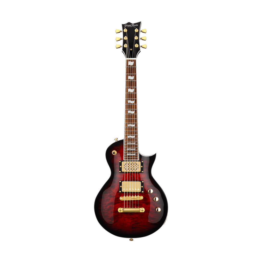 GrassRoots G-EC-MINI-STBCSB Electric Guitar, Pau Ferro FB, See Thru Black Cherry Sunburst