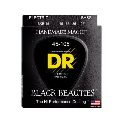 DR Strings BKB-45 Black Beauties Coated Steel 4-String Bass Guitar Strings, Medium, 45-105