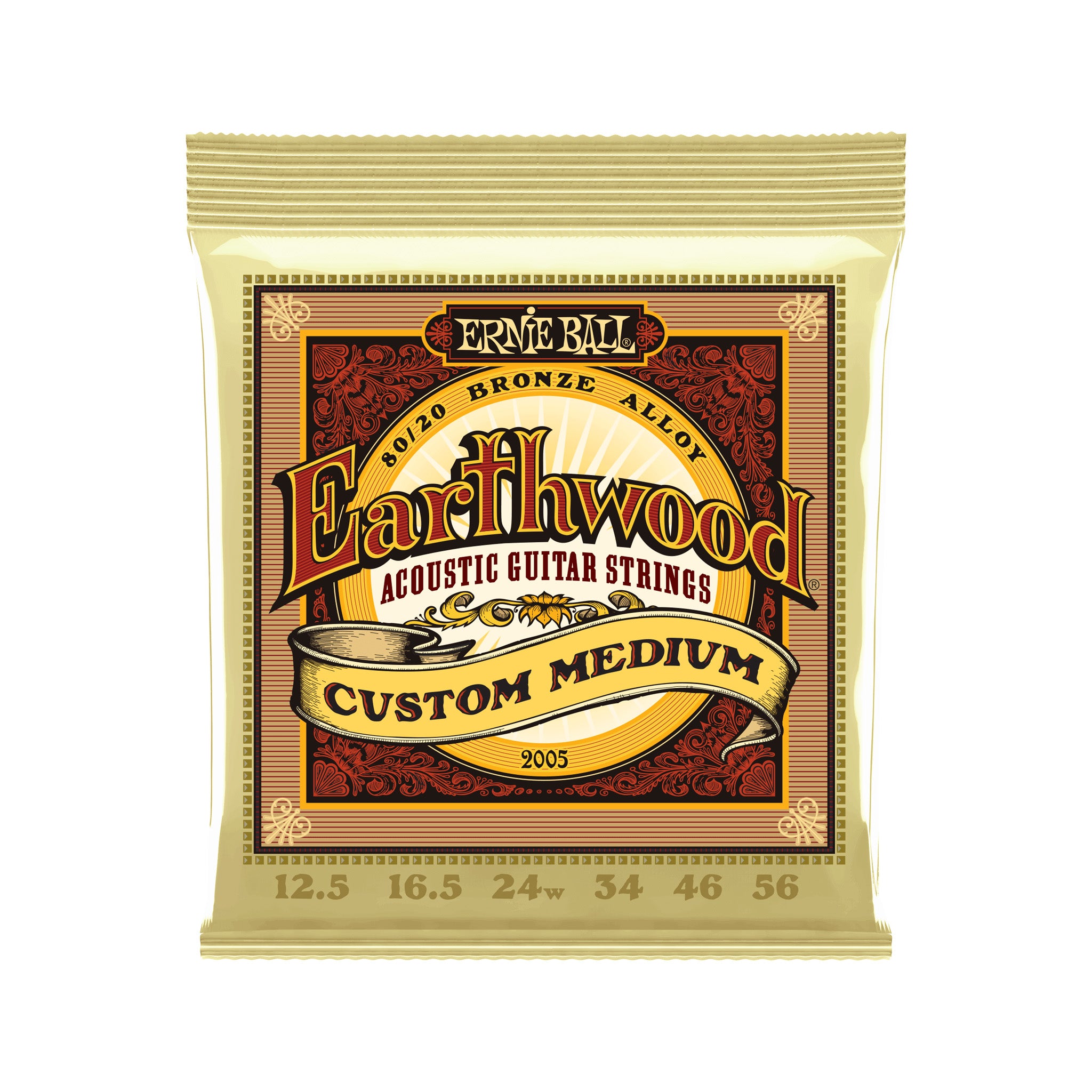 Ernie Ball Earthwood Medium 80/20 Bronze Acoustic Guitar Strings, 12.5-56