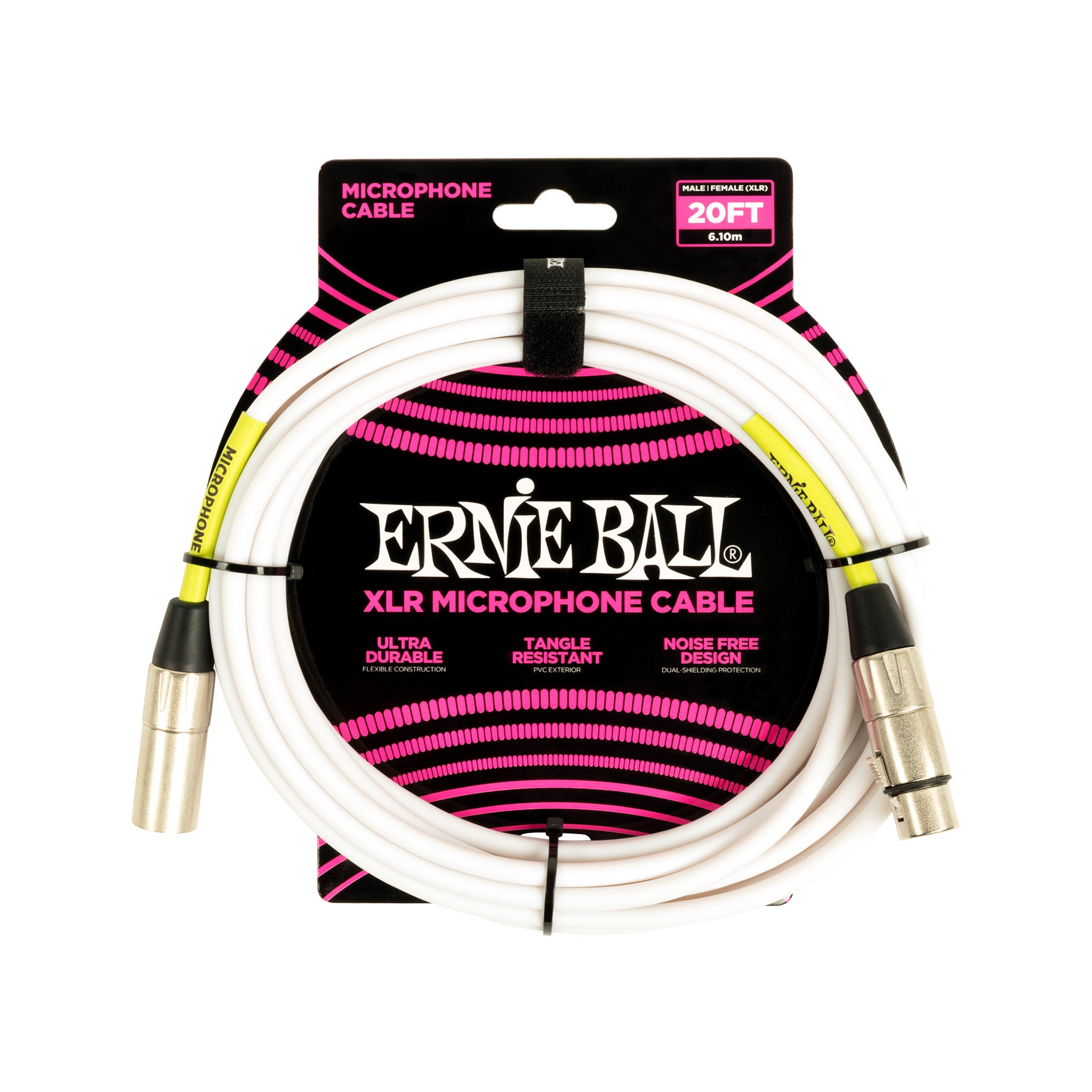 Ernie Ball 20FT Male to Female XLR Microphone Cable, White