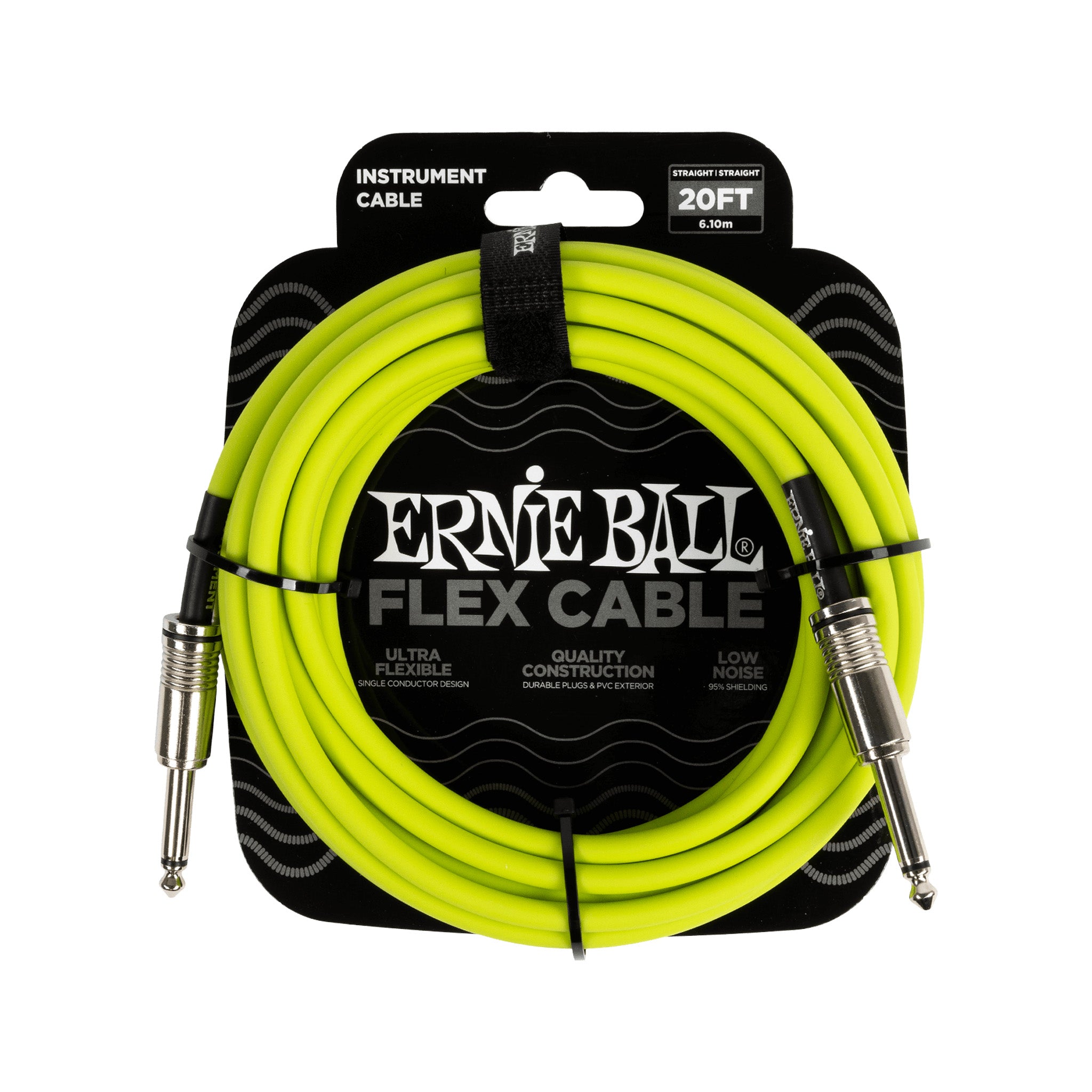 Ernie Ball 20ft Flex Straight to Straight Instrument Cable, Green