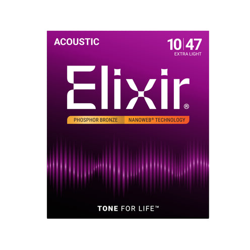 Elixir 16002 Nanoweb Phosphor Bronze Acoustic Guitar Strings, Extra Light, 10-47