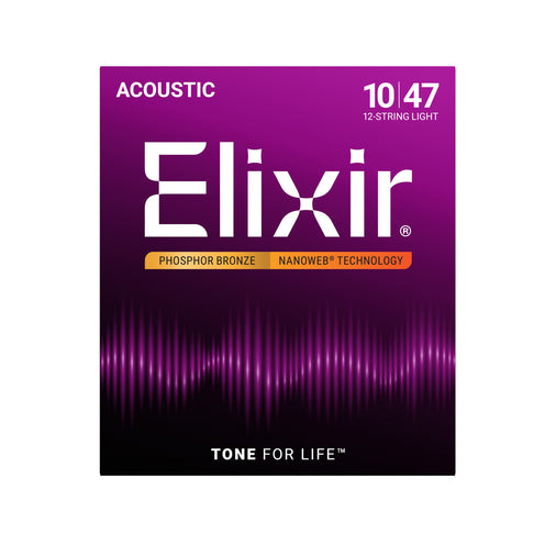 Elixir 16152 Nanoweb Phosphor Bronze Acoustic Guitar Strings, 12-String Light, 10-47