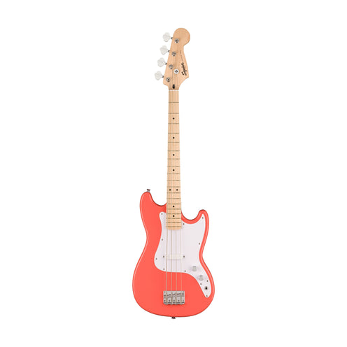 Squier Sonic Bronco Bass Guitar w/White Pickguard, Maple FB, Tahitian Coral