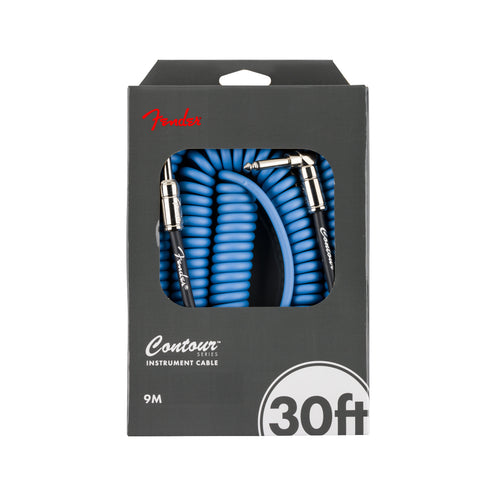 Fender 30FT Contour Series Coil Instrument Cable, Lake Placid Blue