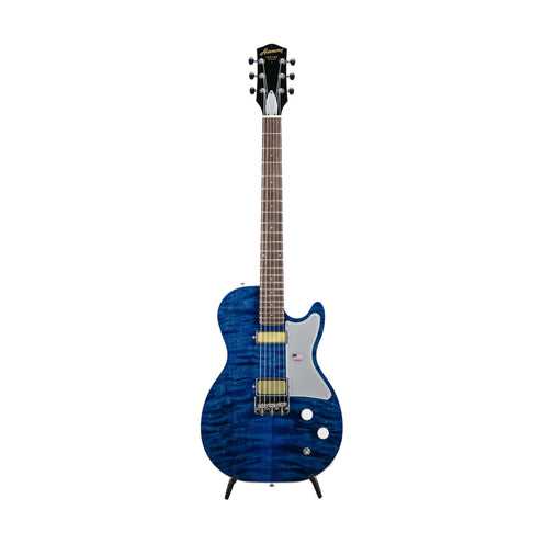 Harmony Factory Special Jupiter Thinline Quilted Maple Top Electric Guitar w/Case, Trans Blue