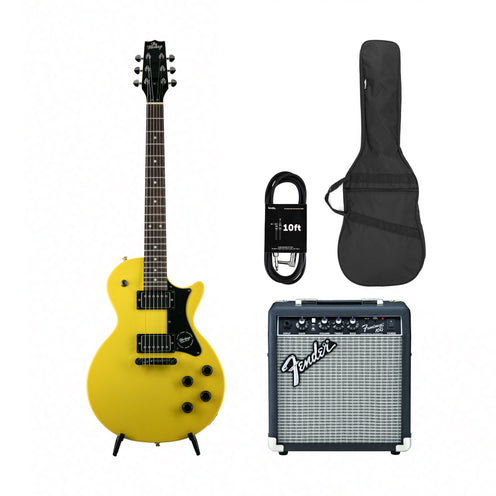 Heritage Ascent Collection H-137 Humbucker Electric Guitar, Marigold Yellow w/ Fender Frontman 10G Bundle
