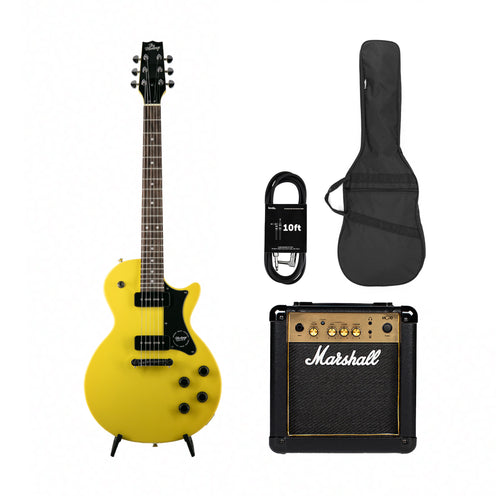 Heritage Ascent Collection H-137 P90 Electric Guitar, Marigold Yellow w/ Marshall MG10G Bundle