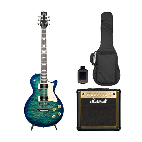 Heritage Ascent+ Collection H-150 Electric Guitar w/ Marshall MG15GR Bundle, Lake Blue Burst