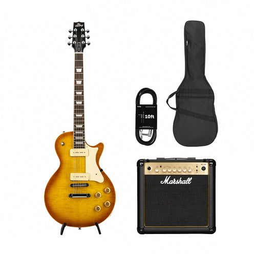 Heritage Ascent+ Collection H-150 P90 Electric Guitar, Dirty Lemon Burst w/ Marshall MG15GR Bundle