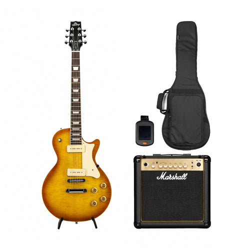Heritage Ascent+ Collection H-150 P90 Electric Guitar w/ Marshall MG15GR Bundle, Dirty Lemon Burst