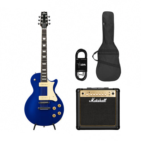 Heritage Ascent+ Collection H-150 P90 Electric Guitar, Midnight Blue w/ Marshall MG15GR Bundle