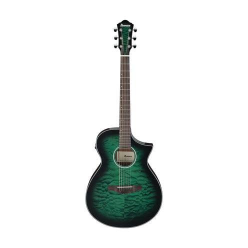 Ibanez AEWC16QA-TEH Acoustic Guitar, Transparent Emerald Burst High Gloss