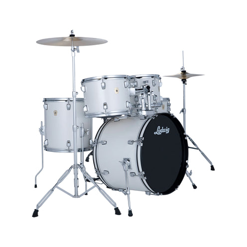 Ludwig LC190C7 Accent Fuse 5pcs Drum Set w/Hardware+Throne+Cymbal, Snow Dust