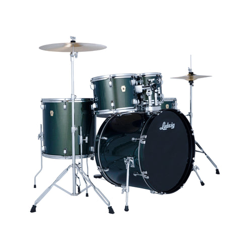Ludwig LC190C5 Accent Drive 5pcs Drum Set w/Hardware+Throne+Cymbal, Jade Dust