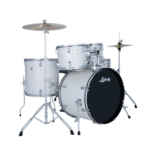 Ludwig LC190C7 Accent Drive 5pcs Drum Set w/Hardware+Throne+Cymbal, Snow Dust