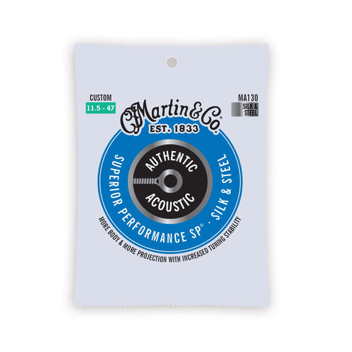 Martin 41Y18MA130 Authentic Acoustic Superior Performance Silk & Steel Guitar Strings, Cust, 11.5-47