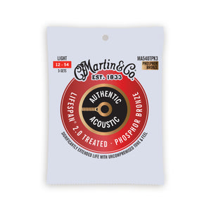 Martin MA540TPK3 Authentic Acoustic Lifespan 2.0 Phosphor Bronze Acoustic Guitar Strings, Light, 12-54, 3-Pack