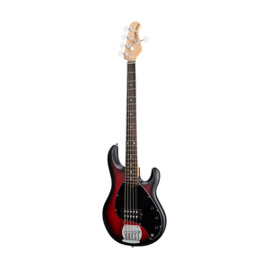 Sterling S.U.B Series RAY5 5-String Electric Bass Guitar, Jatoba FB, Ruby Red Burst Satin (ST-RAY5-RRBS-J1)
