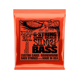 Ernie Ball Slinky Long Scale 6-String Nickel Wound Electric Bass Strings, 32-130