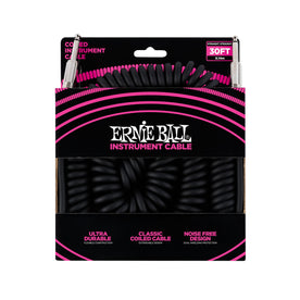 Ernie Ball 30' Coiled Straight to Straight Instrument Cable, Black
