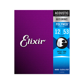 Elixir 11050 Polyweb 80/20 Bronze Acoustic Guitar Strings, Light, 12-53
