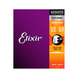 Elixir 11052 Nanoweb 80/20 Bronze Acoustic Guitar Strings, Light, 12-53