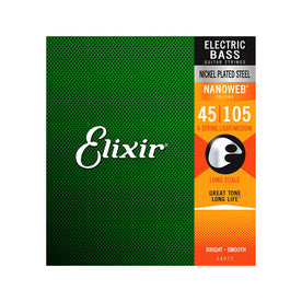 Elixir 14077 Nanoweb Medium Long Scale 4-String Electric Bass Strings 45-105