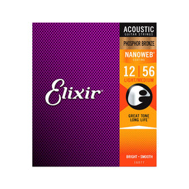 Elixir 16077 Nanoweb Phosphor Bronze Acoustic Guitar Strings, Light-Medium, 12-56