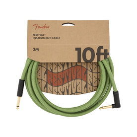 Fender Festival Hemp Angled Instrument Cable, 10ft, Pure Hemp, Green