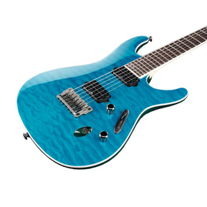 Ibanez S5521Q-TAB S Prestige Electric Guitar w/Case, Transparent Aqua Blue