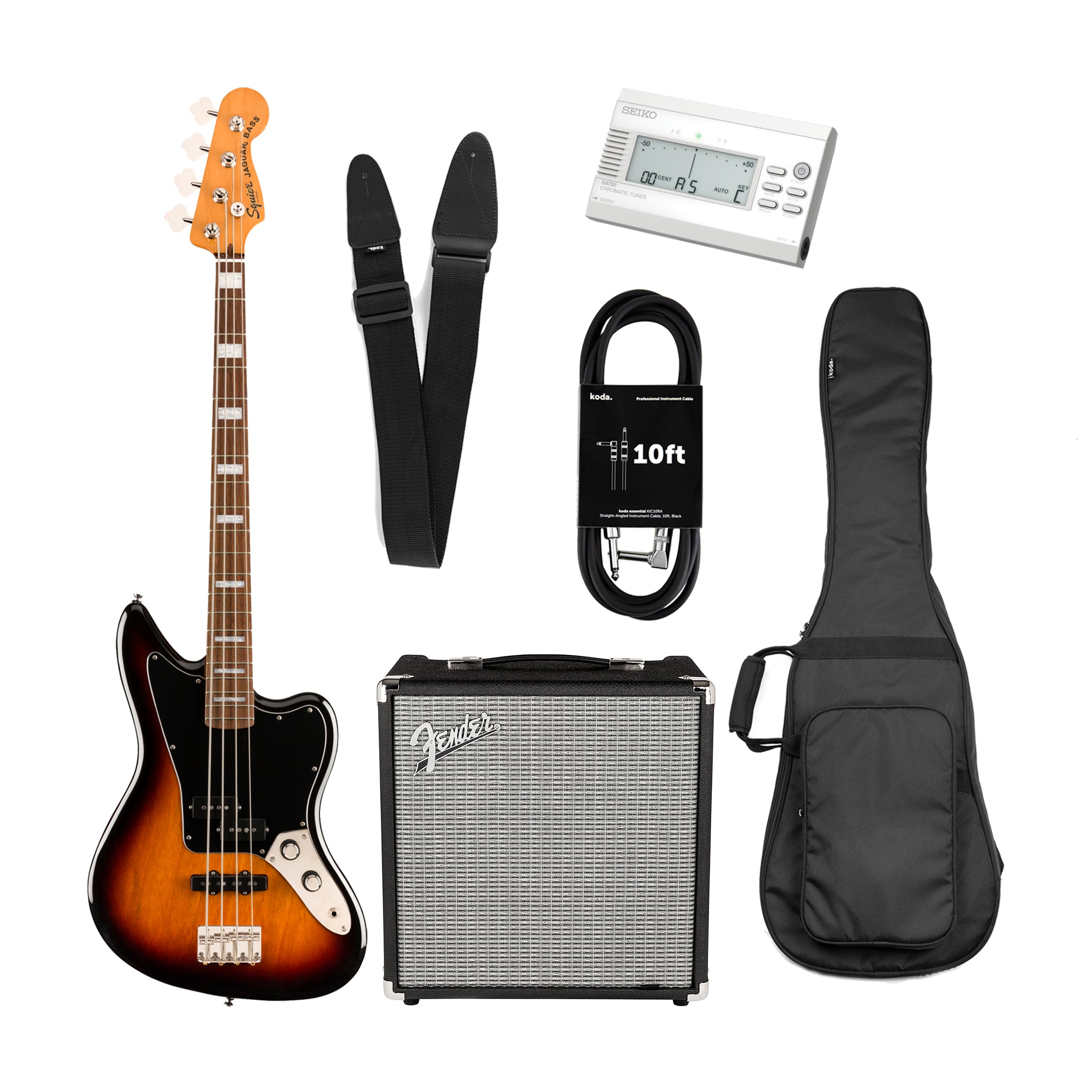 Squier Classic Vibe Jaguar Bass Bundle, 3-Tone Sunburst