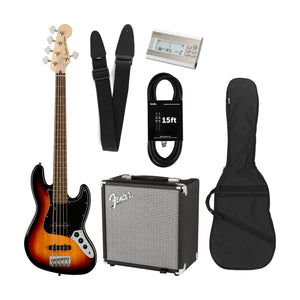 Squier Affinity Jazz Bass Guitar Bundle, 3-Color Sunburst