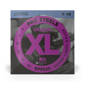 D'Addario EPS520 ProSteels Electric Guitar Strings, Super Light, 9-42