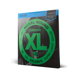 D'Addario EXL220-5 5-String Nickel Wound Bass Guitar Strings, Super Light, 40-125, Long Scale
