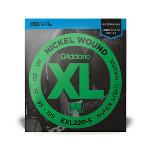 D'Addario EXL220-5 5-String Nickel Wound Bass Guitar Strings, Super Light, 40-125, Long Scale