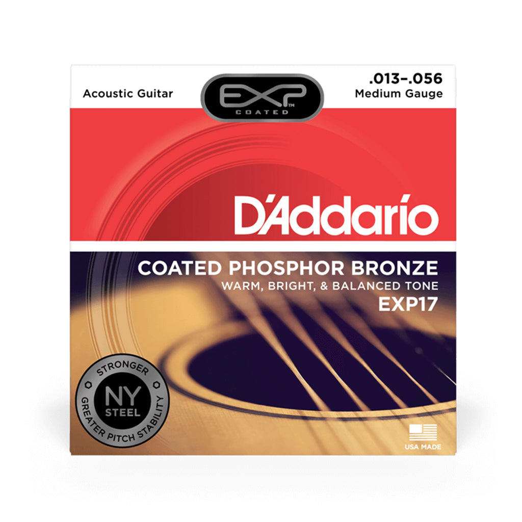 D'Addario EXP17 Coated Phosphor Bronze Acoustic Guitar Strings, Medium, 13-56