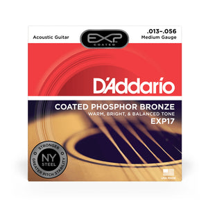 D'Addario EXP17 Coated Phosphor Bronze Acoustic Guitar Strings, Medium, 13-56