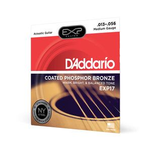 D'Addario EXP17 Coated Phosphor Bronze Acoustic Guitar Strings, Medium, 13-56