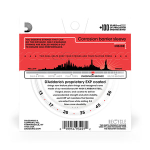 D'Addario EXP17 Coated Phosphor Bronze Acoustic Guitar Strings, Medium, 13-56