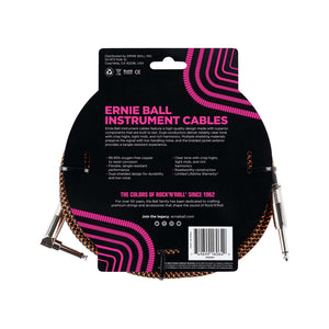 Ernie Ball 25FT Braided Straight to Angle Instrument Cable, Black/Orange