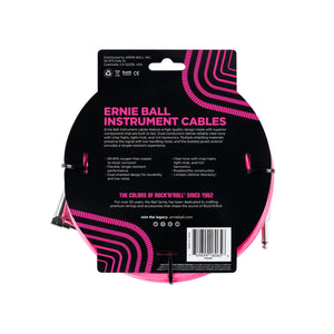 Ernie Ball 25ft Braided Straight to Angle Instrument Cable, Neon Pink