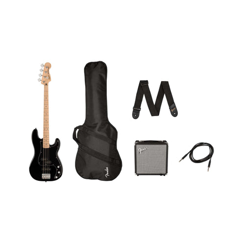 Squier Affinity Series PJ Bass Guitar Pack, Maple FB, Black, 230V, EU
