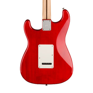 Squier FSR Affinity Series Stratocaster QMT Electric Guitar, Laurel FB, Crimson Red Transparent