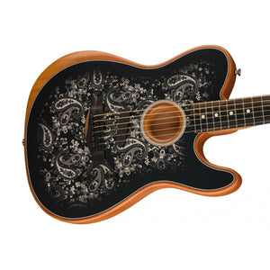 Fender FSR American Acoustasonic Telecaster Guitar w/Bag, Ebony FB, Black Paisley